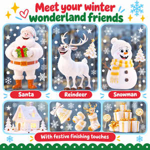 Meet your winter wonderland friends - Santa, reindeer and snowman pieces